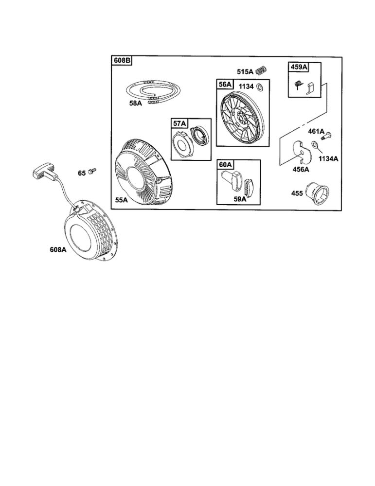 Starter-Rewind Diagram and Parts List for 0103-0161 Briggs and Stratton Engine